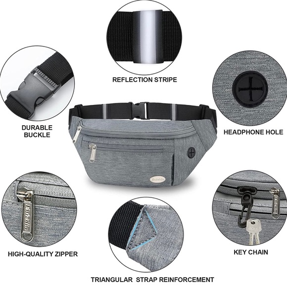 Entchin Fanny Pack for Women Men w 4 Pockets Waist/Fanny Pack Crossbody Bum Bag - Picture 4 of 16